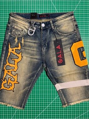 Gala Men's Distressed Denim Shorts in Yellow Accent